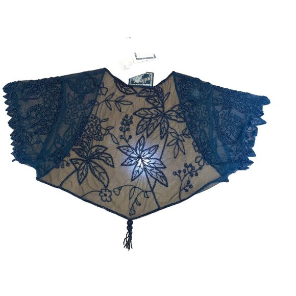 Pudding Shop M/L Bolero Petal Blouse Jacket Beaded Black Corneil Trading BLP0611 - Picture 2 of 14